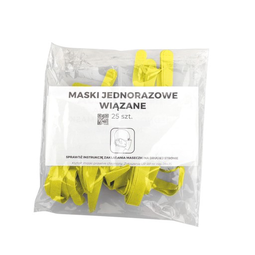 Jednorazové viazané masky, 25 ks, žlté