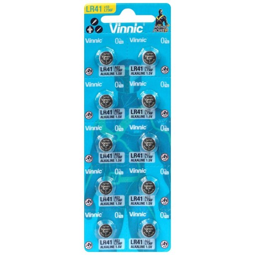 10x ALKALICKÁ BATÉRIA VINNIC LR41 AG3 G3 LR736 392A 92A RW87 NA HODINKY