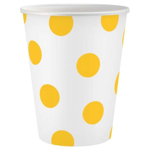papierové poháre biele, žlté bodky, certifikát FSC, 250 ml, 6 ks