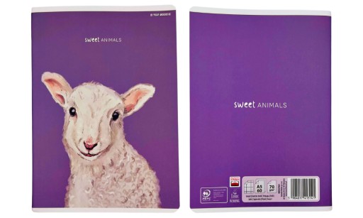 5 x kockovaný zošit Sweet Animals do školy
