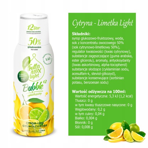 FRUTTAMAX Citrónovo-limetkový svetlý sirup 500ml BEZ CUKRU Citrónovo-limetkový sirup