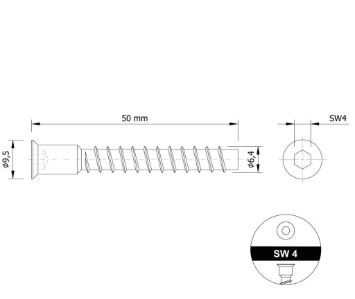 100X Skrutka 6,4 x 50 mm Potvrdzovacie skrutky