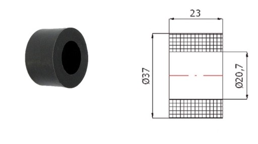 Rovný plastový valček bez ložísk, priemer 37mm, priemer 20,7