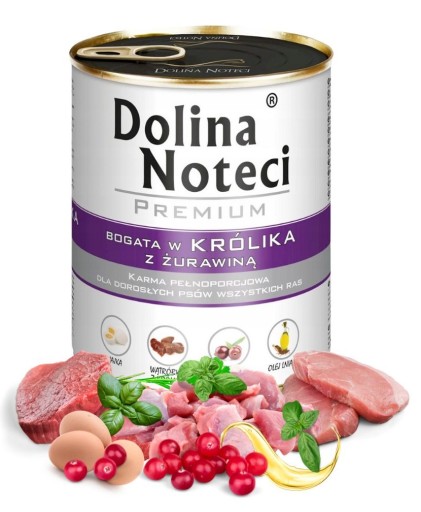 DOLINA NOTECI PREMIUM vlhké krmivo pre psov bohaté na králika s brusnicami 800g