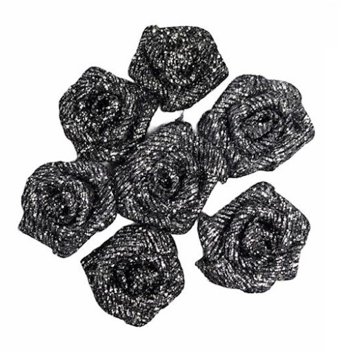 Nášivka Lurex ruže, 2 ks, čierna, 1,5 cm