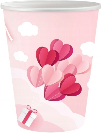 Valentínske papierové poháre lásky 250 ml 6 ks.