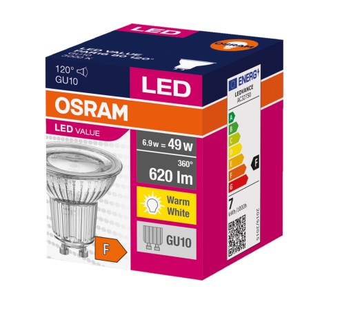 LED ŽIAROVKA Sklo GU10 6,9W = 49W 3000K Teplá farba 620lm OSRAM 120°