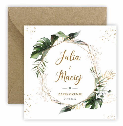 Glamour monstera zelené svadobné oznámenia