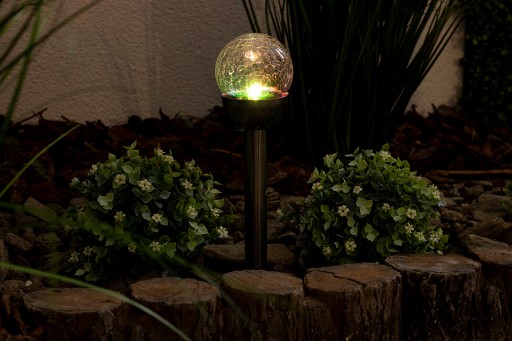 Solárna záhradná lampa LED sklenená guľa RGB