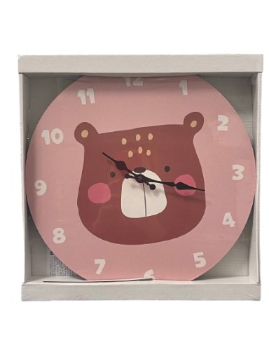 Detské nástenné hodiny, ružový medvedík, 33 cm