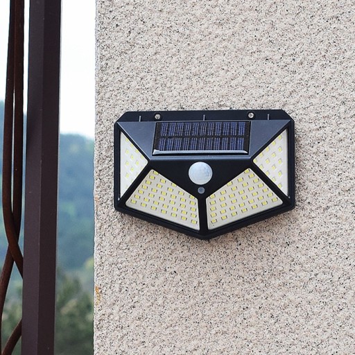 SOLÁRNE SVIETIDLO SO SNÍMAČOM POHYBU SÚMRAK, ZÁHRADNÁ FASÁDA, 100 LED