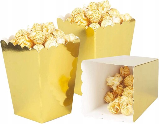 POPCORN BOX, zlatý, 6 ks, narodeninová oslava