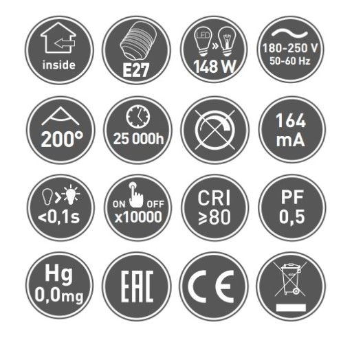 LED žiarovka, A65, 6500K, E27, 20W, 2400lm, 200°