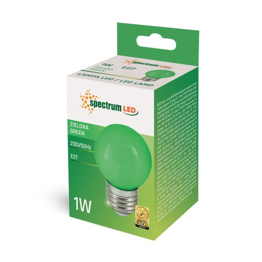 LED dekoračná guľová žiarovka E27 230V 1W zelená