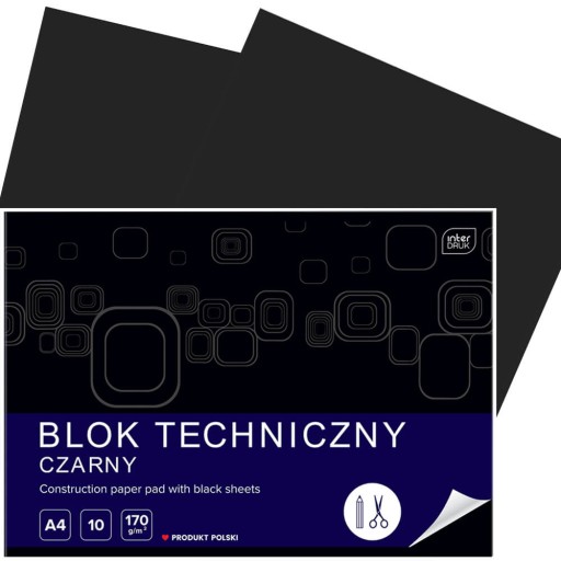 Technický blok INTERDRUK, čierny A4, 10 listov