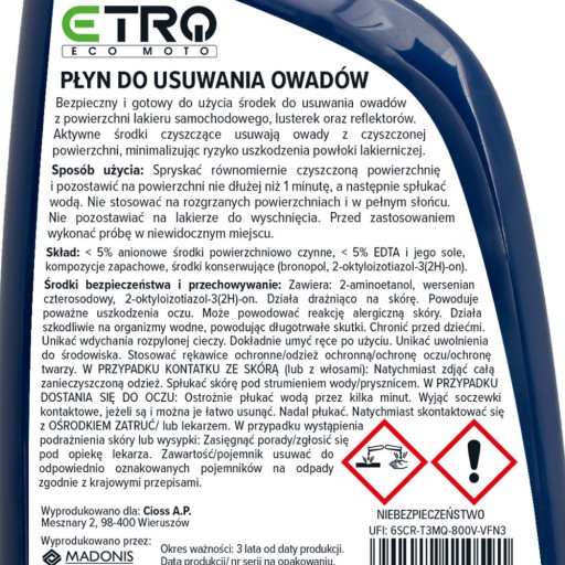 ETRO kvapalina na odstraňovanie hmyzu z karosérie 500 ml