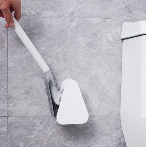 WC kefa do kúpeľne, silikónová, zakrivená, biela rukoväť