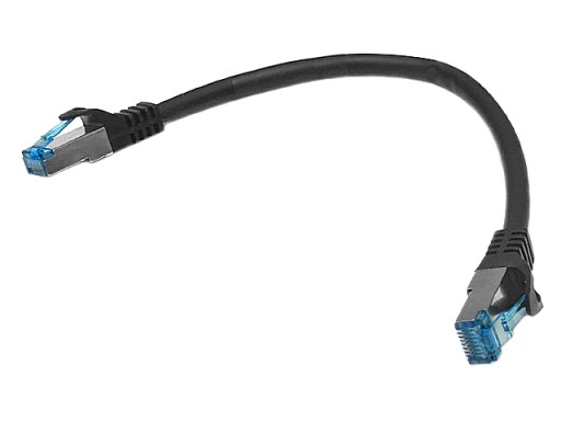Cat.6A PIMF prepojovací kábel tienený RJ45-RJ45 1:1 Cu AWG26 čierny 0,25m