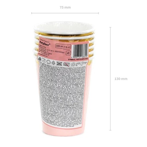 Ružové narodeninové papierové poháre pre ročné narodeniny, poháre 220ml, 6 kusov