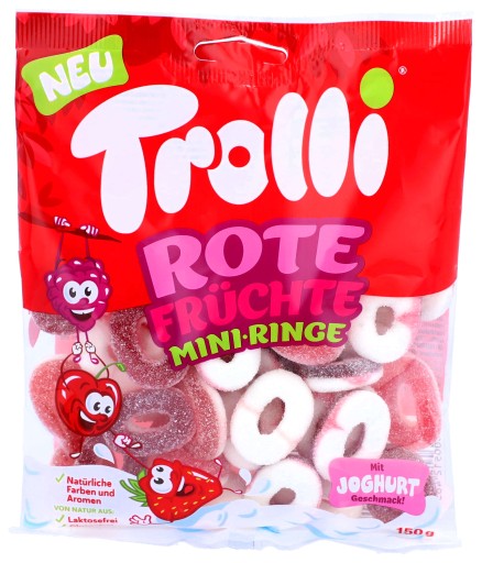 TROLLI Rote Früchte mini-Ringe ovocné želé jahoda malina čerešňa 150 g