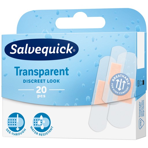 SALVEQUICK TRANSAPRENT náplasti vodeodolné TRANSPARENT priedušné 20 ks