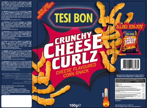 Tesi bon CRUNCHY CHEESE CURLZ 100G cheddar chrumkavé lupienky