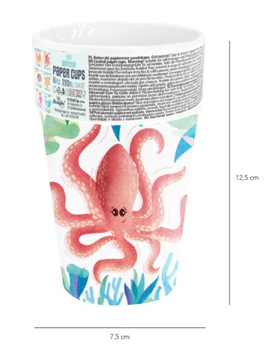 OCEAN PAPER CUPS morské živočíchy podmorský svet 6 ks PP