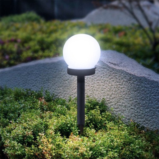 LED SOLÁRNA ZÁHRADNÁ LAMPA BIELA GUĽA 10cm