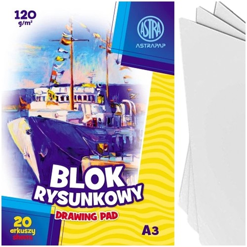 BLOK NA KRESLENIE BIELY ASTRA A3 20 listov 120g HRUBÝ PRE ŠKOLSKÉ VÝTVAR.