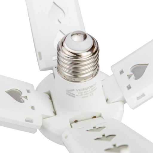 Štvorramenná E27 sklopná LED lustrová žiarovka, plochá, 17W, 6500K, biela