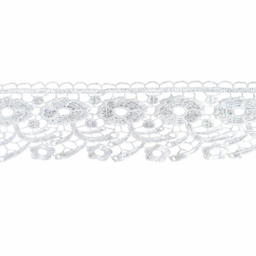 Guipure Lace Ozdobná stuha, biela, na závesy, 8 cm