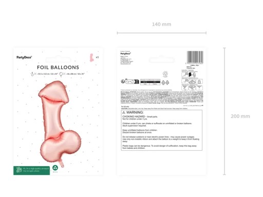 Hen Party Balloons Penis dekorácie z ružového zlata Wacek 112cm 1 kus