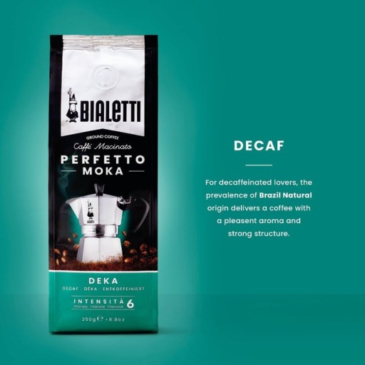 BIALETTI Perfetto Moka DEKA BEZKOFEÍNOVÁ mletá káva 250g BEZ KOFEÍNU