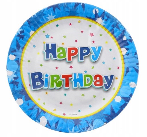 HAPPY BIRTHDAY modré, farebné narodeninové papierové taniere, 6 kusov