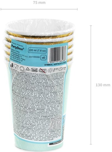 SVETLOMODRÉ papierové poháre na narodeniny 220 ml 6 ks