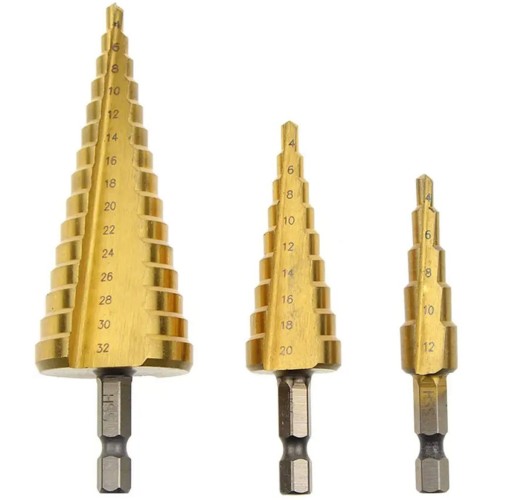 KROKOVÉ KUŽELOVÉ VŔTAČKY 4-32MM SADA x3 VŔTAČKY KOVOVÉ VŔTAČKY HSS HEX NZ16