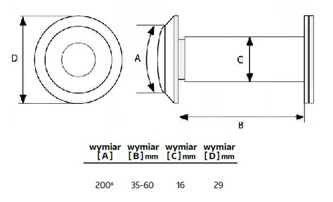 VENTILÁTOR ČIERNY 16 mm PRE DVERE 35 - 60 mm S VEČIKOM