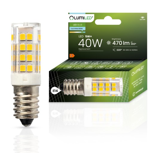 E14 LED žiarovka T25 CHLADNIČKA 5W 40W LUMILED 6500K