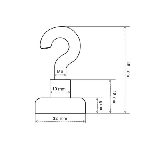 NEODYMOVÝ HÁK NA RÚČKU 32X8 mm magnet NOSNOSŤ 38KG