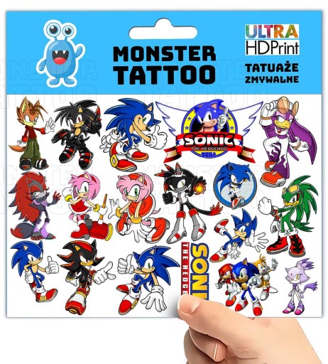 UMÝVAJÚCE DOČASNÉ TETOVANIE PRE DETI DETSKÉ SONIC ORIGINÁLNE DIZAJNY
