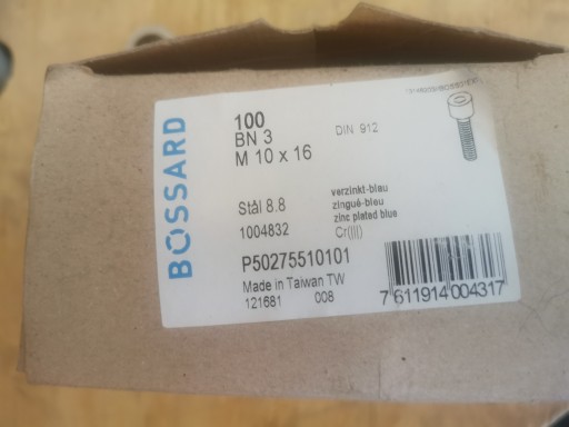 Bossard imbusová skrutka s valcovou hlavou M10x16 triedy 8.8