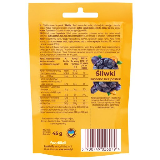BAKALLAND Sušené slivky bez semien celé 45g