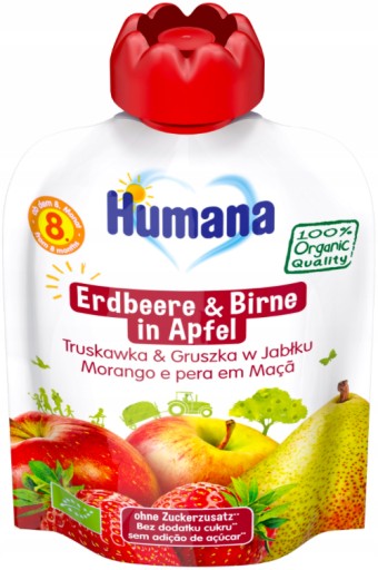 HUMANA Jablkovo-hruškovo-jahodová pena po 8 mesiacoch 90g