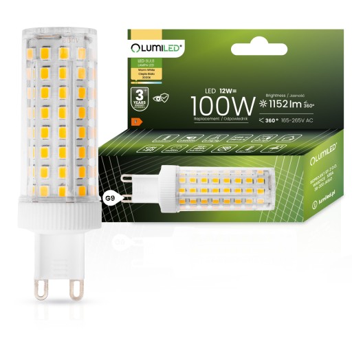 G9 LED žiarovka KAPSULA 12W = 100W 1152lm 3000K Teplá 360° LUMILED