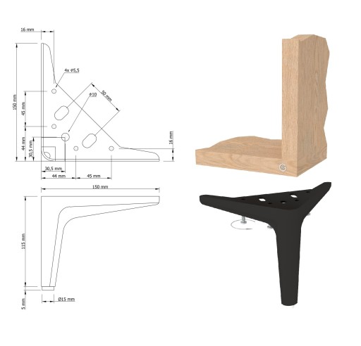 Nábytková noha 12 cm, čap typ V, moderná nábytková noha, čierna, loft