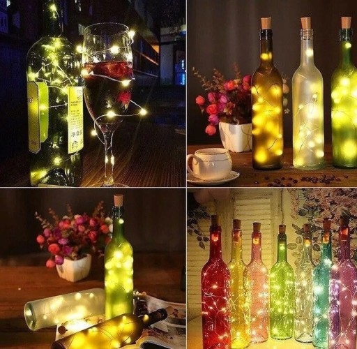 Solárne osvetlenie uzáver fľaše solárna lampa 10 LED TEPLÁ FARBA