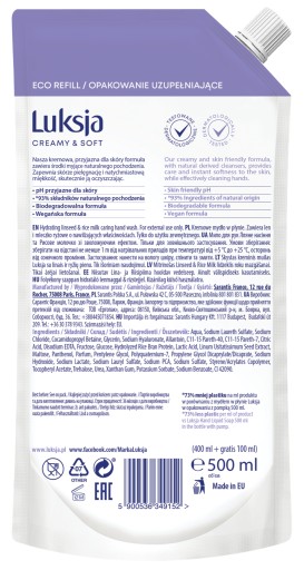 LUKSJA TEKUTÉ KRÉMOVÉ MYDLO 400 ml PLEŤ ZVLHČUJE