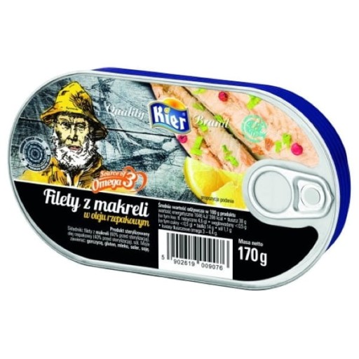 Filety z makrely v oleji Omega 3 Filety z makrely v plechovke 170g KIER