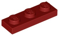 LEGO PLATE 3623 1x3 tmavo červená (5g) 9 ks.