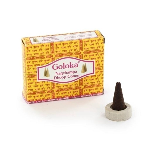 Originálne vonné šišky NAG CHAMPA, 10 kusov, so základom Goloka